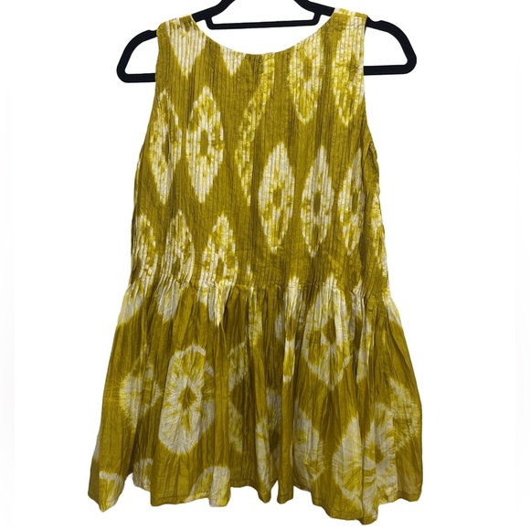 Bianco Levrin | 100% Silk Green Ikat Sleeveless Pintucked Blouse Small Artsy - Picture 2 of 11